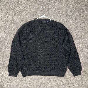 Men’s Cable Knit Sweater Trader Bay Dark Gray Dad Preppy Vintage 90s Crewneck